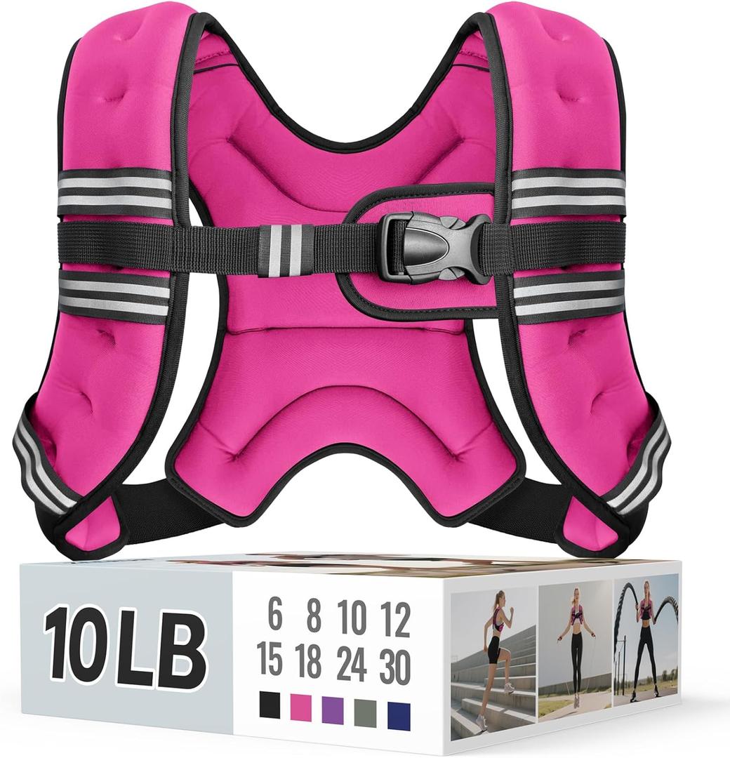 Weighted Vest for Women & Men with Reflective Stripe and Adjustable Buckle, Comfortable & Durable Rucking Vest for Walking, Running & Strength Training (10 lb, Pink)