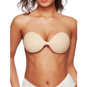 Seamless Push Up Sticky Bra Silicone Nipple Covers for Women Adhesive Bra Travel-Friendly Pack-Flat Bras (Nude) Size C