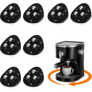 Self Adhesive Caster Wheels, Appliance Rollers for Kitchen Appliances, 360 Swivel Universal Wheel Mini Ball Transfer Roller for Storage Box, Small Furniture (with 3 Ball Bearings, Black, 8 PCS)