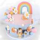Boho Cake Topper, Qoadwem 26pcs Rainbow Cake Topper For Hippie Themed Daisy Flowrs Blue Dog Cake Toppers Pastel Ball Cake Decorations for Bohemian Groovy Hippie Wedding Party Supplies