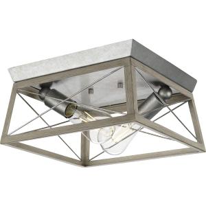 Progress Lighting Briarwood Collection 2-Light Ceiling Light, Flush Mount Ceiling Light Fixture for Interior Kitchen Lights, Hallway, Bedroom, Living Room, 12-Inch by 6-Inch, Galvanized Finish