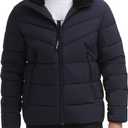 Calvin Klein mens Heavyweight Short Puffer (Medium, Hooded Stretch True Navy)