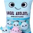 Nenalayo Plushies Doll a Bag of Axolotl Plush Toy Stuffed Soft Snack Pillow Plush Toy for Birthday Gift, Stuffed Toy Game Pillow Cushion Gift for Kids (Blue 6 Balls)