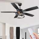 EDISHINE 52" Black Farmhouse Ceiling Fans With Lights, Remote Control, Dimmable, Reversible DC Motor, 5 Wooden Blades Rustic Indoor/Outdoor Ceiling Fan for Living Room Bedroom Porch (Black & Grey Oka)