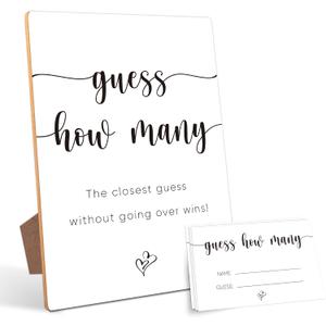 Guessing Game, Wooden Sign with Stand & 50 Cards, Party Games & Activities, 5x7 inches, Love Theme, Bridal & Baby Showers, Office Parties