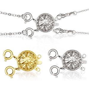 Stosts Layered Necklace Clasps, 2 Pack 2 Strands Jewelry Spacers Necklace Separator for Layering, Tangle Free Multiple Bracelet Lock Connectors with Lobster Spring Ring Clasps, Gold and Sliver