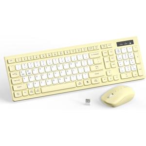 Wireless Keyboard and Mouse Combo, Full-Sized Wireless Keyboard and Adjustable DPI Mouse, 2.4GHz USB Receiver, Silent Keyboard and Mouse for PC, Windows, MAC, Desktop, Laptop (Canary Yellow-B)