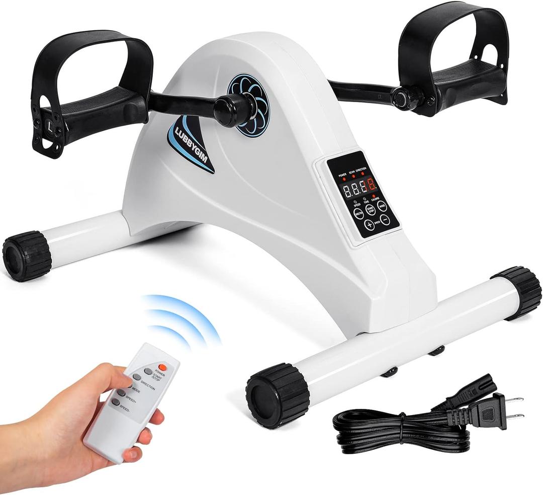 Motorized Mini Exercise Bike Pedal Exerciser for Seniors Rehab Training, LUBBYGIM Electric Under Desk Bike Pedal Exerciser for Arm/Leg Fitness & Physical Therapy, 6 Levels Speed Adjustment (White)