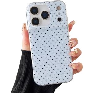 CHEDEMK Compatible with iPhone 17 Pro Case, Fashion Cute Aesthetic Polka Dot Phone Case for Women, Shockproof Slim Soft TPU and Hard PC Protective Phone Cover for iPhone 17 Pro 6.3", Blue