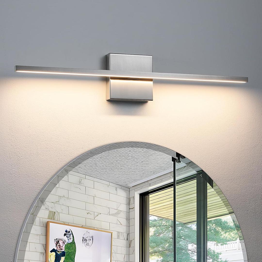 Bathroom Light Fixtures Over Mirror - 24inch Dimmable Brushed Nickel Vanity Lights for Bathroom 18W LED Vanity Light Bar 3500K Modern Wall Sconce Lighting for Mural