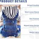 Small Dog Hoodie Clothes Cute Stripe Shirts Denim Jumpsuit One-Piece Outfit for Small Medium Dogs Cats Boy Girl Chihuahua Blue Jeans Overalls Puppy Costume (Blue,S)