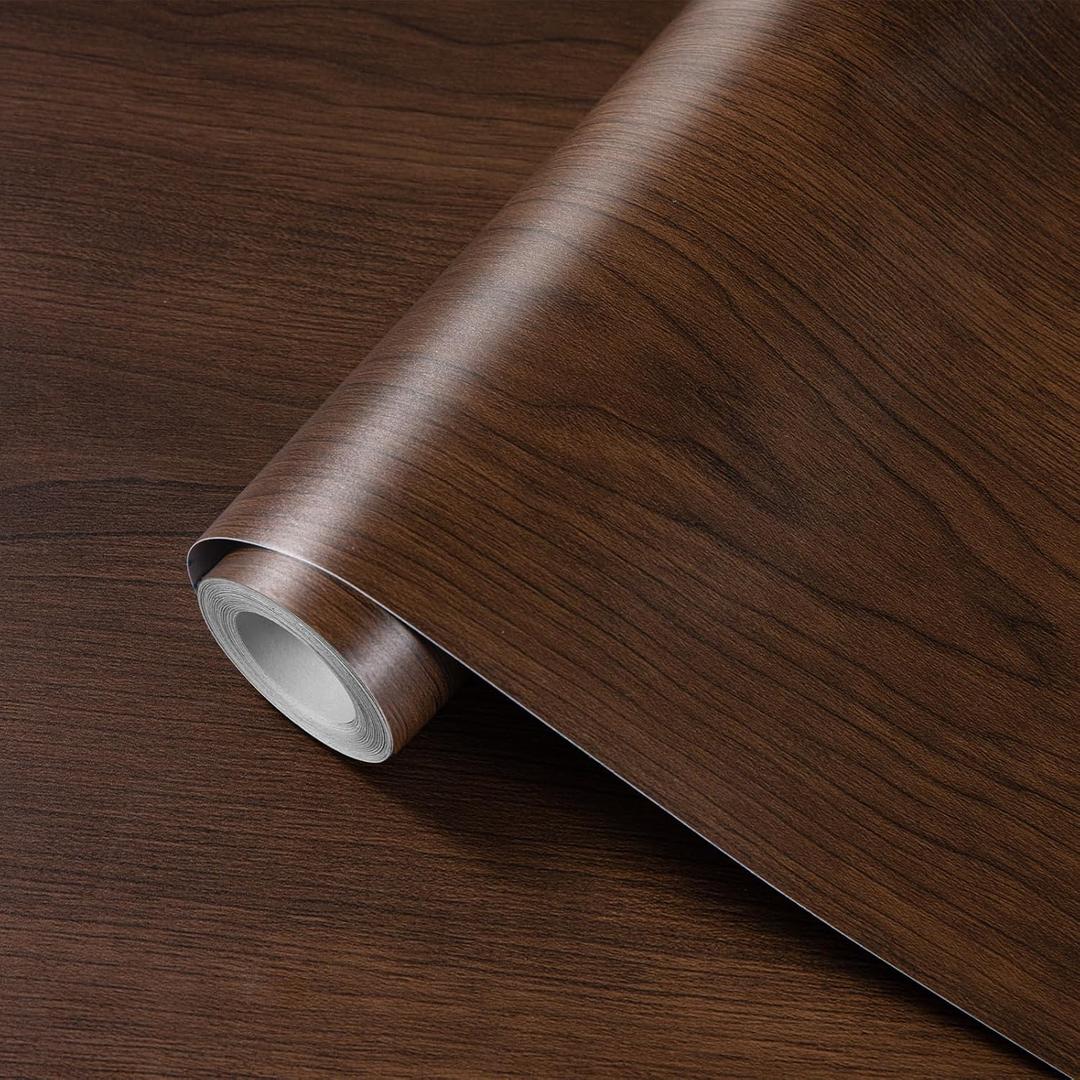 Decoroom Wood Grain Contact Paper Self Adhesive 17.7'' x 118'' - Peel and Stick Wallpaper for Countertop Kitchen Cabinet - Counter Top Waterproof Walnut Wooden Vinly Wrap for Cabinets and Countertops (Dark Brown)
