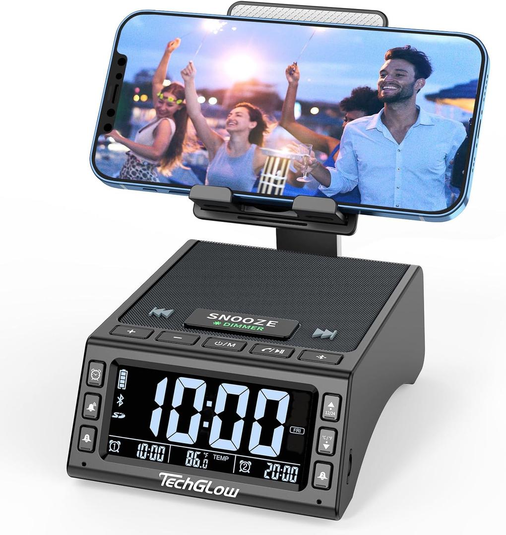 TechGlow Foldable Cellphone Stand with Wireless Bluetooth Speaker Birthday Gifts for Men Women Mother Father Cool Tech Gadgets (Black)