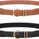 2 x WERFORU 2 Pack Womens Skinny Elastic Waist Belt With Gold Buckle Thin Stretchy Belt for Dress Jeans (A-black+brown)
