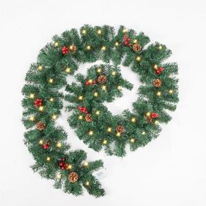 9 Ft Pre-lit Lighted Christmas Garland Decor, Festive Holiday Decoration for Outdoor/Indoor, Green Pine Branches with Red Berries and Pine Cones, Waterproof 50 Warm Lights with Timer