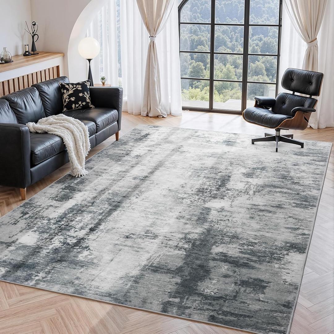 Abstract Area Rug Washable Rug with Non-Slip Backing Low Pile Area Rugs for Living Room, Bedroom, Dining Room,4x6, Grey