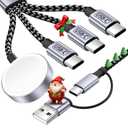 4 in 2 Charging Cable for Apple iWatch Charger with 3 Type-C Ports, Travel Essentials USB C Splitter Multi Charging Cable/Cord for iWatch Ultra/SE/10-1, iPhone17 16 15 14, Android, More -1Pack 5FT