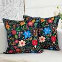 Floral Pillow Covers 24x24 Set of 2,Black Farmhouse Floral Pillow Covers Decorative Double Sided Pattern Cushion Cover Soft Pillow Case for Living Sofa Room Bed Porch Patio Square Pillow Cover