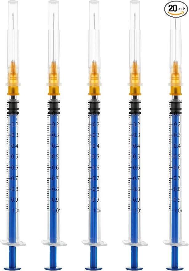 1ml Syringes , 1cc Luer Slip Disposable Syringes for Scientific Labs and Industrial Dispensing,Individually Wrapped, 20 Pack