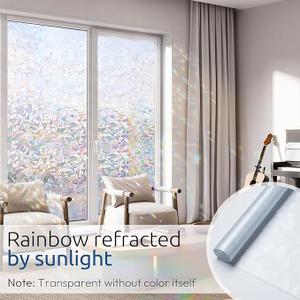 rabbitgoo Window Privacy Film Rainbow Film Decorative Window Sticker, 3D Static Stained Glass Cling Tint for Home Heat Control Non-Adhesive, 11.8 x 78.7 inches (Clear)
