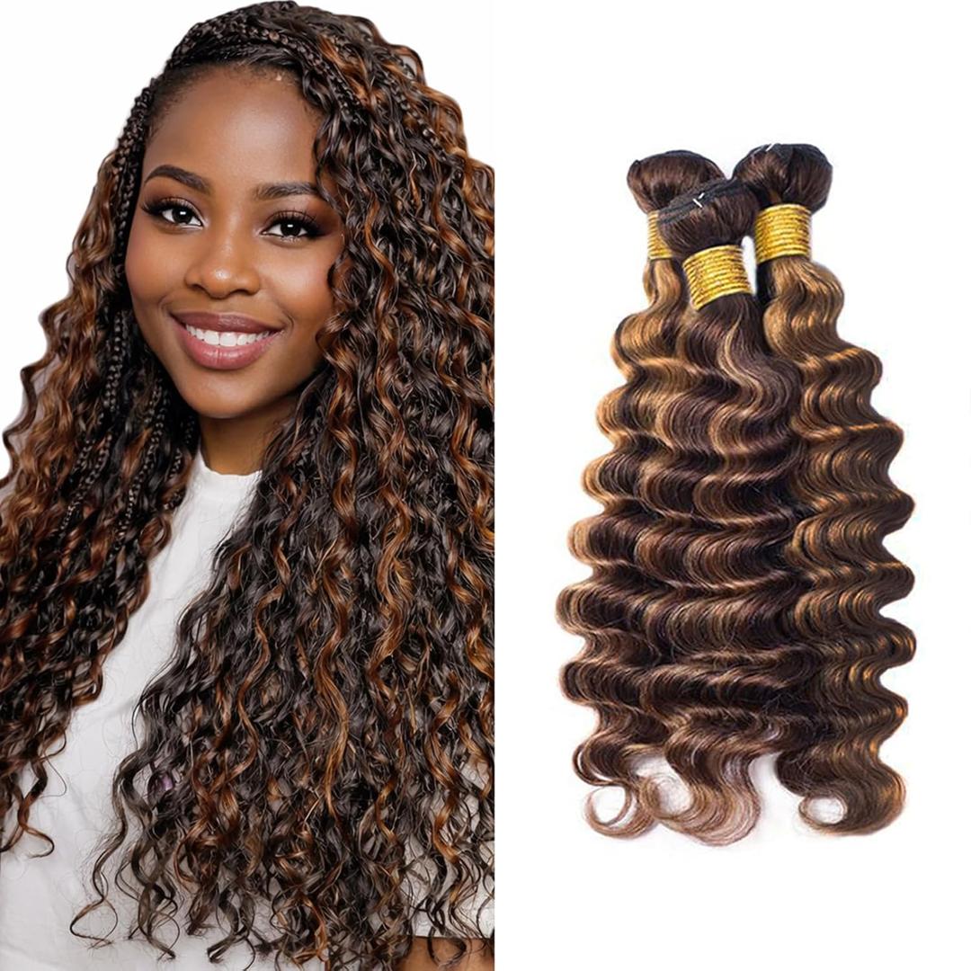 Body Wave Virgin Human Hair Bundles Ombre Dark Brown to Chestnut Highlight 14 16 18 Inch Brazilian Remy Hair Extensions 12A 3 Bundles Soft Bouncy Weave for Black Women