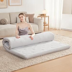 Lazyzizi Japanese Floor Mattress Topper, 4" Memory Foam Foldable Futon Mattress, Portable Roll Up Sleeping Mat for Camping, Easy to Store with Dust Cover Queen