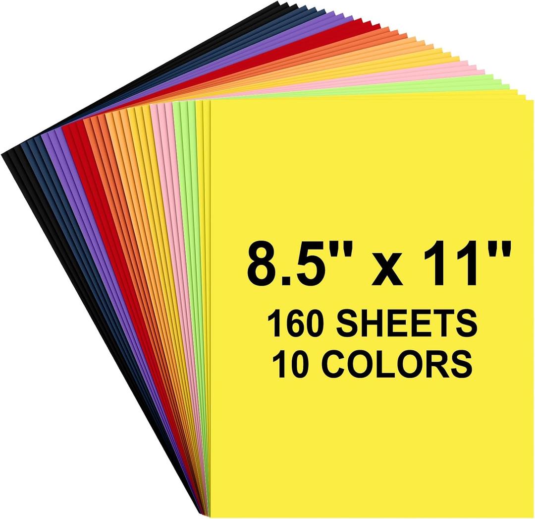 160 Sheets Colored Cardstock Paper 8.5 x 11 Color Card Stock for Printer Crafts 8.5 x 11 Assorted Colors Cardstock for Crafts Paper Sheets Colored Printing Card Papers 8.5x11, 180 GSM Card Stock