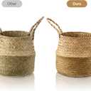 Patelai 3 Set Seagrass Belly Storage Basket Woven Plant Pot Holder with Handles for Plants Picnic Grocery Laundry(Natural Color)