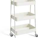 NEWBULIG 3-Tier Metal Rolling Cart with Lockable Wheels, Heavy Duty Mobile Utility Storage Shelf, Roller Book Snack Cart, Organization for Livingroom, Bathroom, Office, White