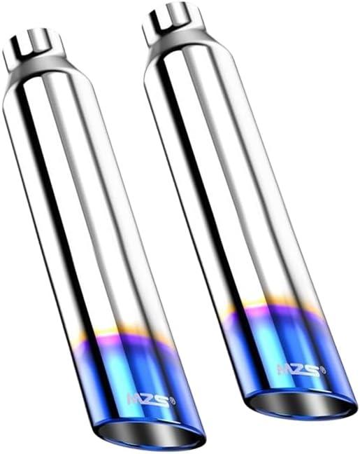 MZS Exhaust Tip, Stainless Steel 2.5" Inlet 4" Outlet 18" Length Diesel Exhaust Tailpipe Straight Universal Slant Angle Cut - Titanium Burnt 2PCS