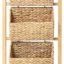 HOMESTEAD 3-Tier Wooden Shelf with Water Hyacinth Woven Baskets – Rattan Shelf Basket, Boho Room Decor, Wooden Book Shelf, Bathroom Storage Shelves, Kitchen, Laundry, Living Room (Natural)
