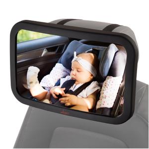 Lusso Gear Baby Car Mirror - Shatter-Resistant Glass & Stable Rear-Facing Headrest Mount - Wide-Angle Baby Mirror for Car Backseat View - Auto Essentials for Babies - 11.5 in, Black