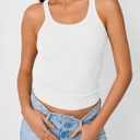 2 x Trendy Queen Women's Tank Tops Crop Camisole Summer Fashion Sleeveless Ribbed Workout Basic Going Out Gym Spring Clothes 2026 (White, M)
