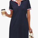 ANRABESS Womens Polo Dresses Short Sleeve V Neck 2025 Casual Summer Tennis Golf Mini Shirt Dress with Pockets Navy Blue XL