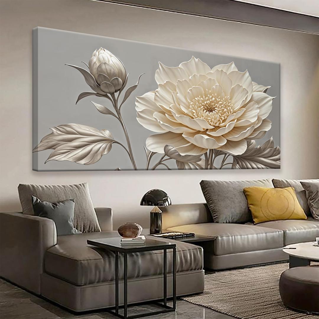 QSQ Canvas Art Wall Decor Print Paintings Silver White Flower Wall Art Prints Painting Pictures Ready To Hang Pictures For Bedroom Bathroom Office Kitchen Home Wall Decor Artwork 20" 40"