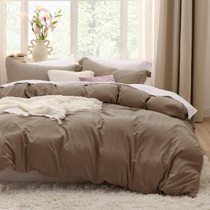 Bedsure Coffee Duvet Cover Full Size - 3 Pieces Prewashed Extra Soft Cotton-Like Polyester Bedding Set, Includes 1 Duvet Cover 80x90 Inches with Zipper Closure & 2 Pillow Shams, No Comforter