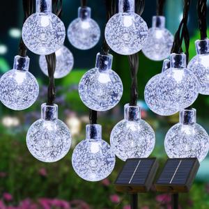 Solar Lights Outdoor Waterproof, 2 Pack Total 200LED 110FT Solar String Lights for Outside with 8 Modes, Outdoor String Lights Crystal Globe Patio Lights for Garden Yard Party Decor(Warm White)