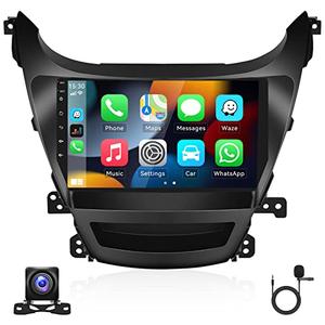 2+64G Android Car Stereo for Hyundai Elantra 2014 2015 2016 with Apple Carplay Android Auto Mirror Link 9 inch Touchscreen Radio Head Unit FM RDS HiFi Bluetooth WiFi GPS + AHD Backup Camera & MIC