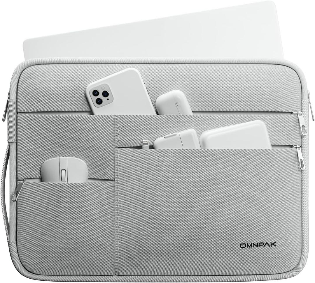Omnpak for 13.6 inch MacBook Air Case Sleeve Compatible with MacBook Air 13.6 M4/M3/M2/M1,MacBook Pro 13 M2/M1,14 inch MacBook Pro (M4/M3/M2/M1 Pro/Max),Water Repellent Laptop Case with Handle (Gray)