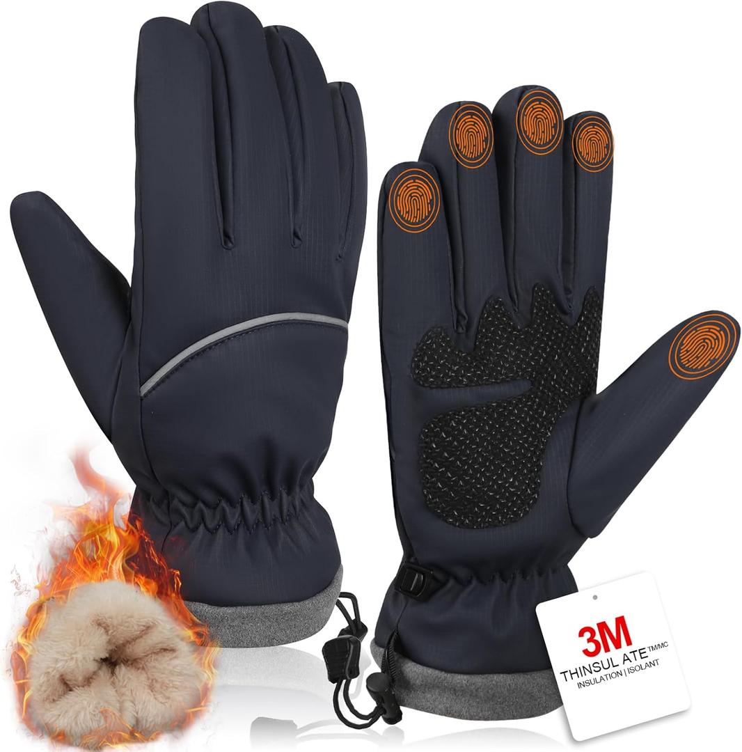 Fashinex Winter Gloves for Men Women, Waterproof Windproof Anti-Slip 10 Fingers Touch Screen Gloves with Thermal Lining for Cold Weather Motorcycle Driving Cycling Skiing Snowboarding Walking, Small