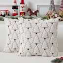 UGASA Christmas Tree Pillow Covers 18x18 Inch Set of 2 Soft Plush Faux Fur Luxury Embroidery Decoration Pillowcases for Couch Sofa Holiday Festivals Winter Xmas Gift, Cream White & Red