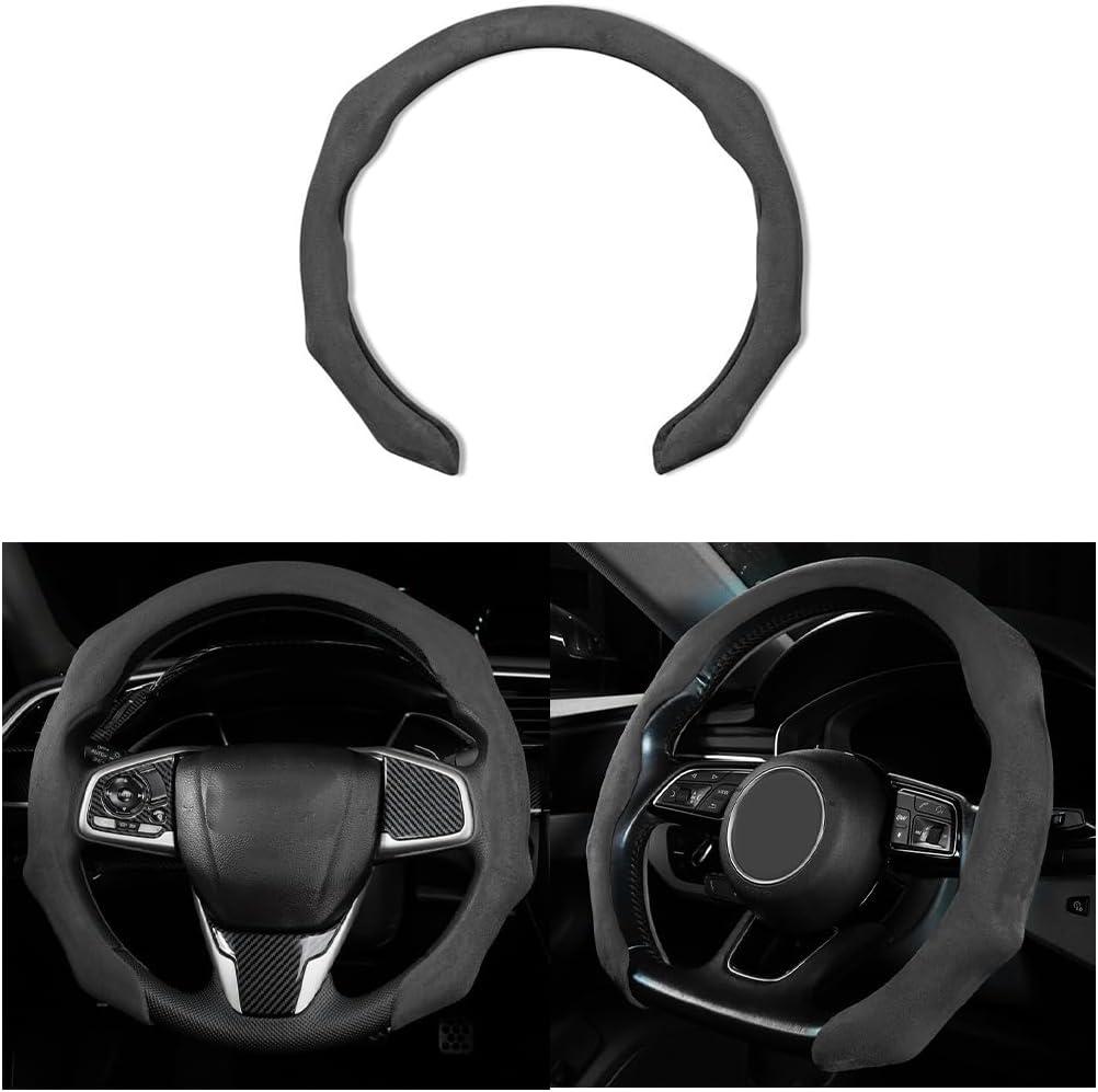Mandark Car Steering Wheel Cover, Suede Sport Vehicle Steer Wheel Protector Fitting 15 Inch, Non-Slip Comfortable Automotive Interior Decoration Accessories, Universal for Most Cars (Black)