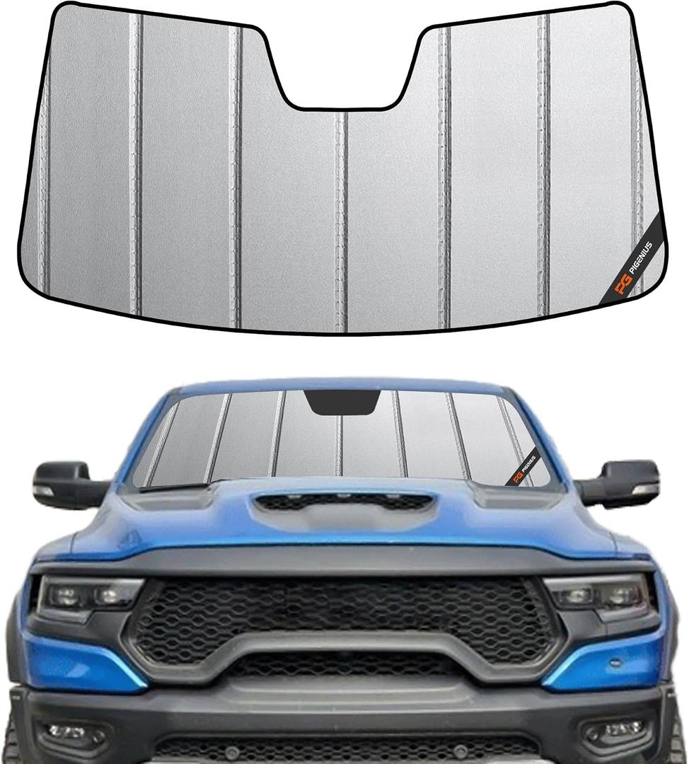 Pigenius Windshield Sun Shade for Ram 1500 2019-2024 with 5 inch Wide Sensor Front Window Sunshade - Safeguard
