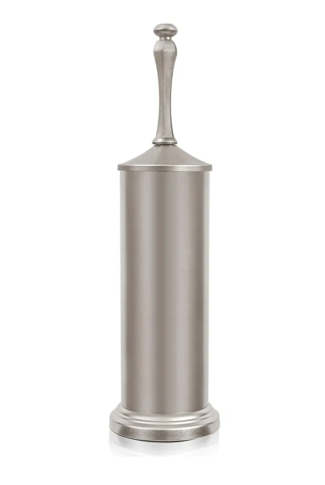 Stain Nickel Toilet Brush and Holder，Extra Long Handled Toilet Brush for Bathroom，Stainless Steel Heavy Duty Toilet Bowl Brush,Deep Cleaning Modern Toilet Cleaner Brush -Space Saving, Covered Brush