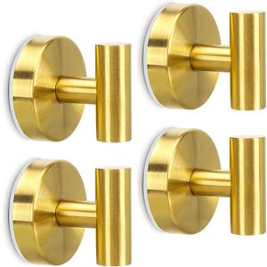 Towel Hooks Shower Suction Hook Towel Hanger for Bathroom Hanging Coat, Robe, Removable Wall Mounted Hook for Bedroom Kitchen Hotel Pool Brushed Gold(4-Pack)