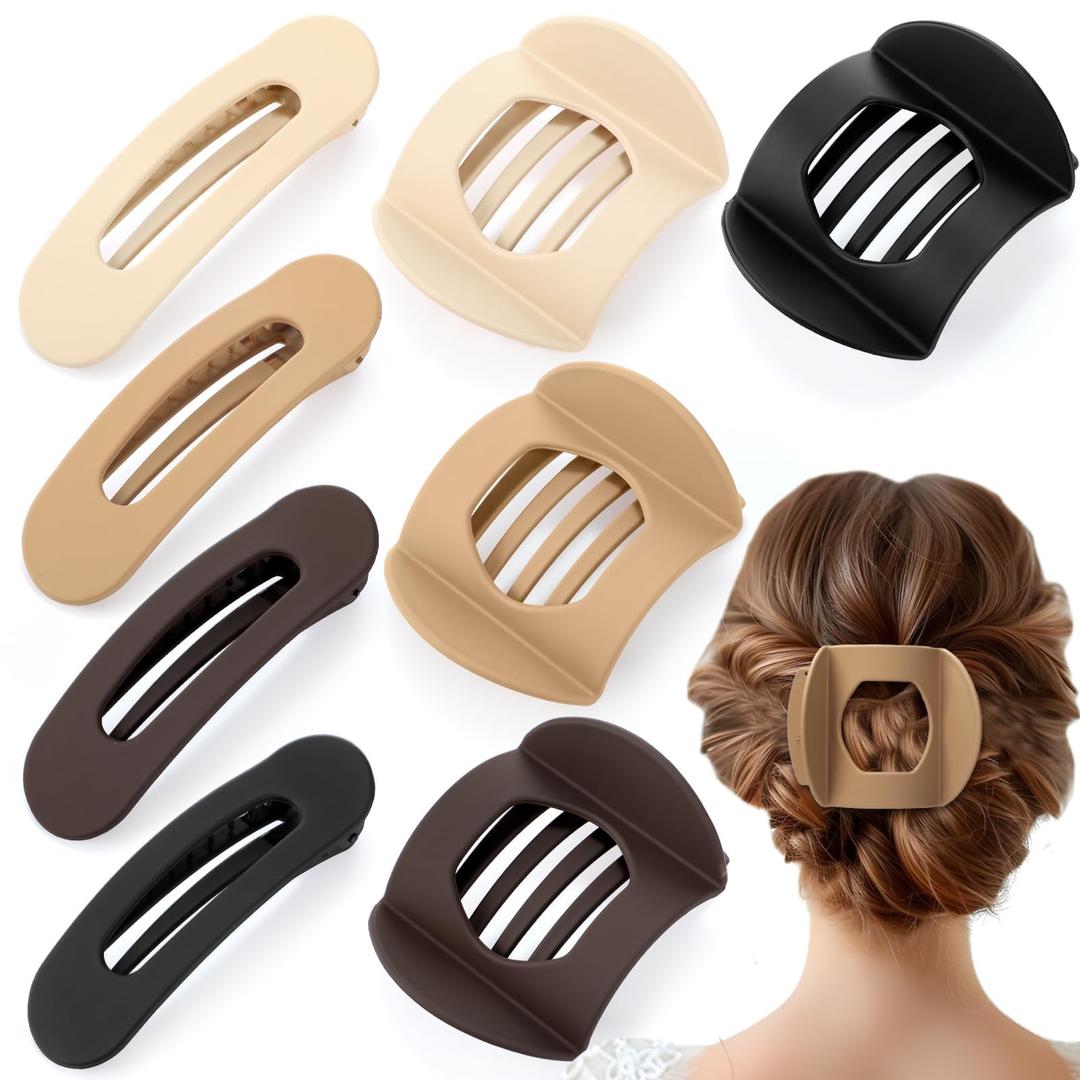 8 Pcs Flat Hair Clips for Women, 2 Styles Large Flat Claw Clips for Women, Strong Hold Non-slip French Hair Clips for Thick Thin Hair, Neutral Color, Pack Of 3