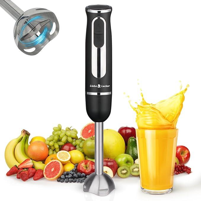 Liebe&Lecker Immersion Blender Handheld, 300W Hand Blender with 2 Mixing Speed and Stainless Steel Blades, Emulsion Blender Handheld for Kitchen, Shakes, Puree or Baby Food