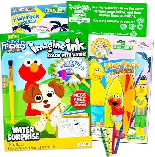 Sesame Street Paint With Water Super Set for Girls Kids Bundle ~ Deluxe Mess-Free Book with Water Surprise Brush, Mini Coloring Book, and Stickers (Sesame Street Party Supplies)