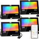 LED Flood Light Outdoor, 300W Equivalent 3000LM Smart RGB Landscape Lighting with APP Control, DIY Scenes - Timing - 5700K Daylight White -Color Changing Uplight, IP66 Waterproof US Plug MELPO(4 Pack)