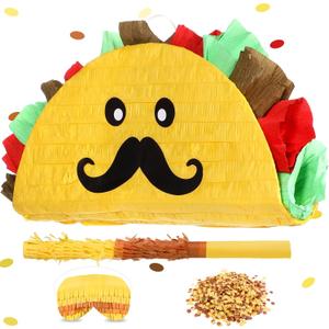 Sratte Taco Piata Mexican Themed Party Piata with Stick Blindfold Confetti Carnival Mexican Cinco De Mayo Fiesta Game for Cinco De Mayo Fiesta Theme Birthday Party, 16 x 8 x 3 Inch
